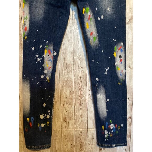Women's Paint Splattered High Rise Denim Blue Jeans High-Rise Size 28" X 28" - Picture 9 of 12